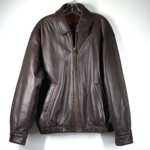 Brooks Brothers Brown Lambs Leather Bomber Jacket L XL EUC